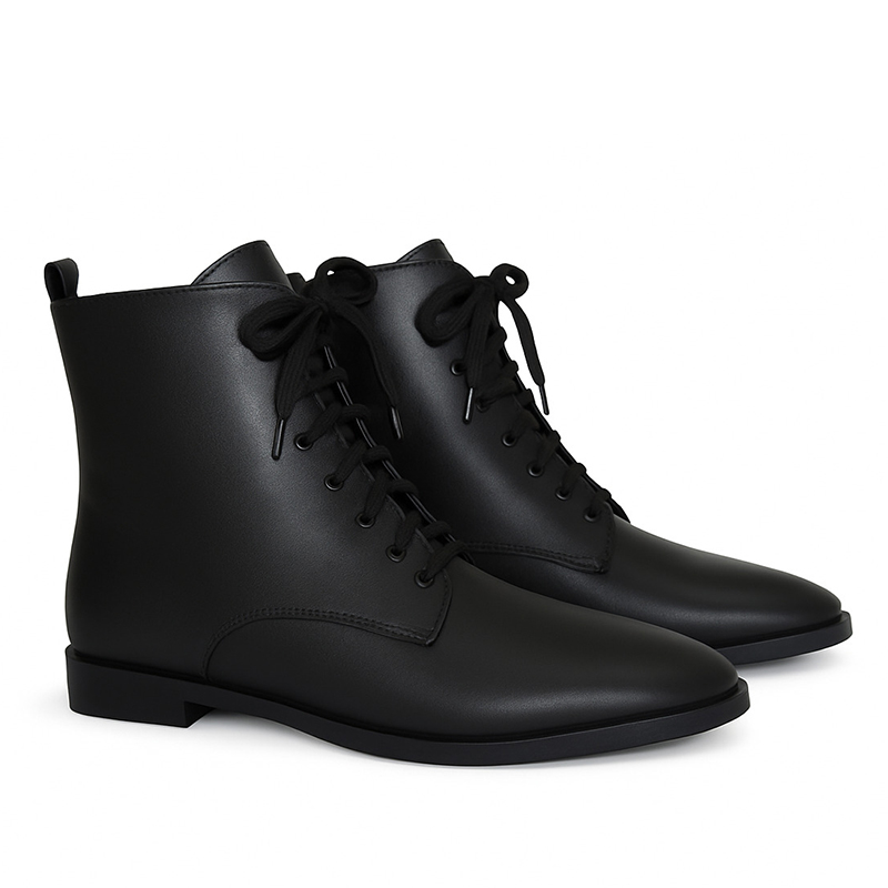 Jade black leather lace-up ankle boots