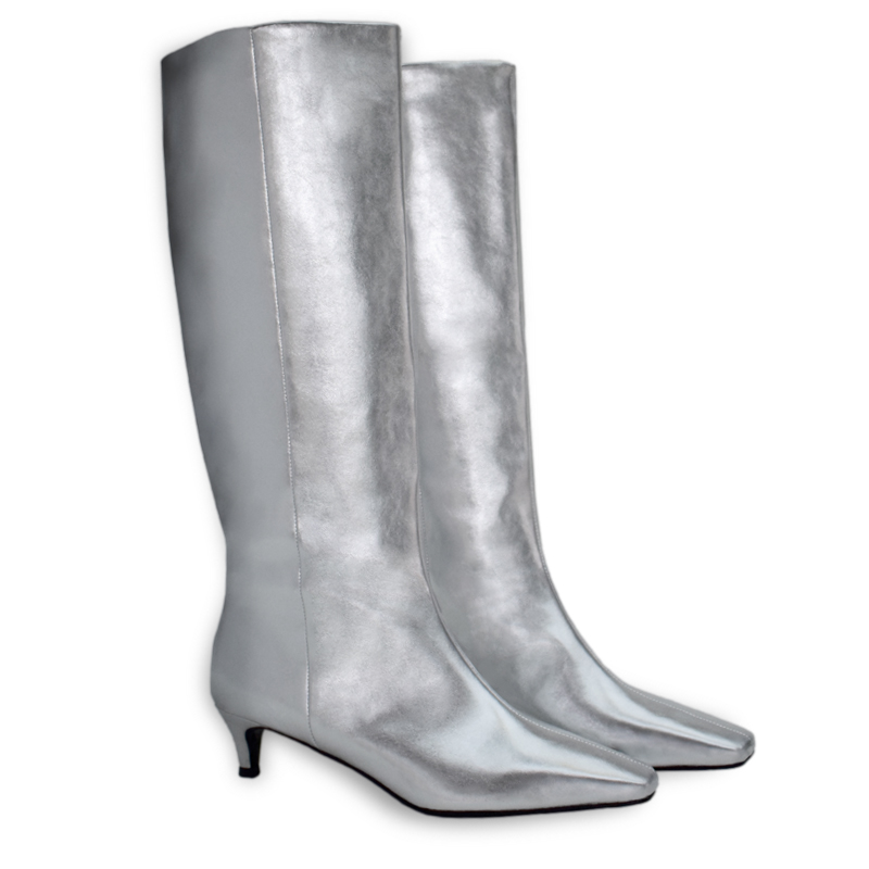 Paris knee high boots in silver leather