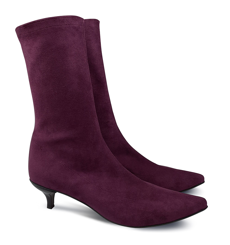 Low Heels Kitty Low Heel Sock Boots In Burgundy