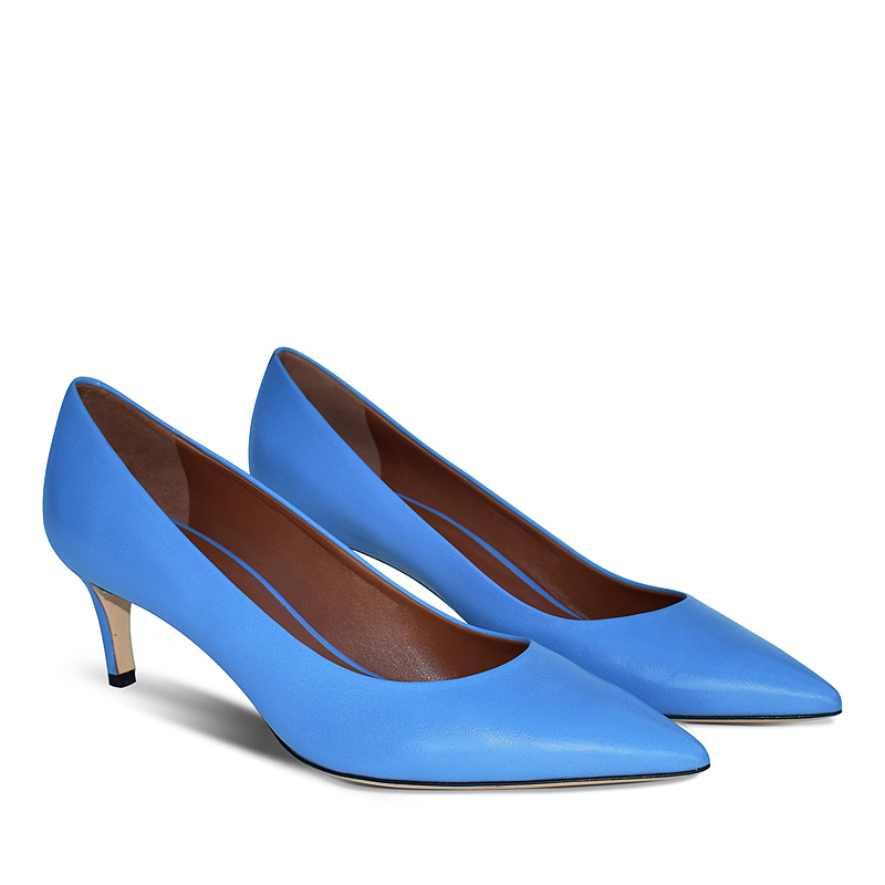 Lily pointed toe leather pumps in blue