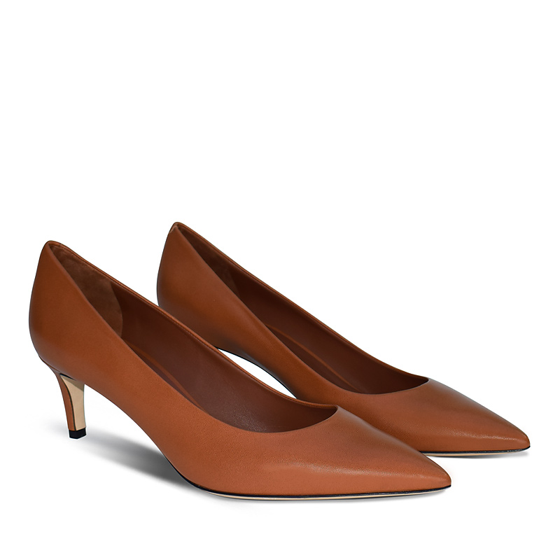 Lily pointed toe leather pumps in brown