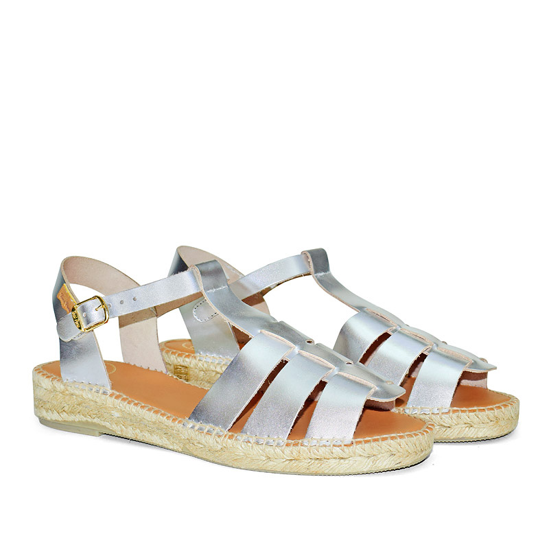 Emma espadrille sandals in silver metallic leather - Low Heels