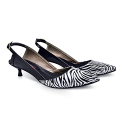Sassy kitten heel court shoes zebra print